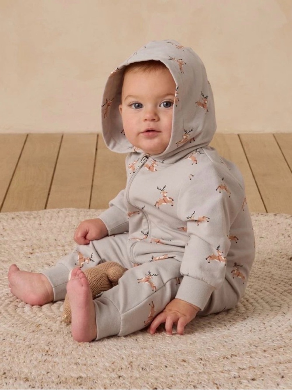 QUINCY MAE Rennes Org Cotton Christmas Reindeer Jumpsuit - 18-24M